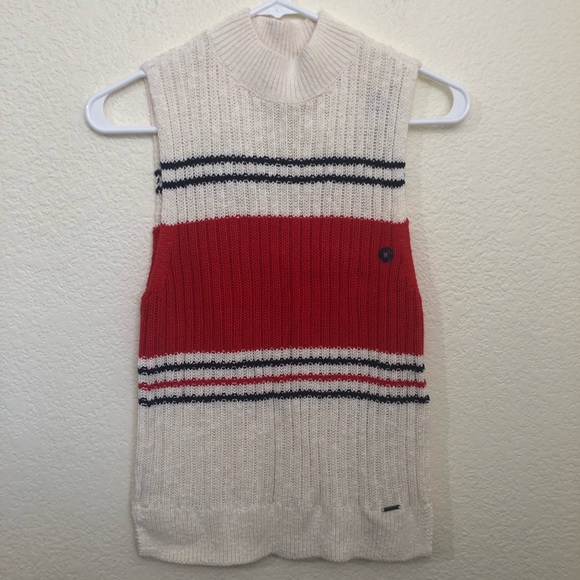 ABERCROMBIE & FITCH Womens Medium Mock Neck Sleeveless Sweater Vest Stripe NWT - Picture 2 of 16